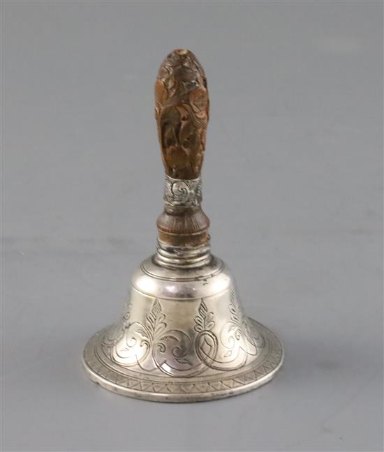 A 19th century continental silver hand bell, H.9.7cm.